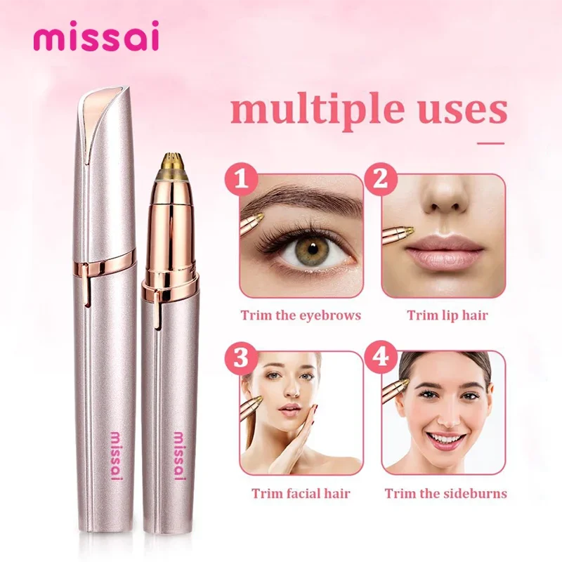 Portable Electric Eyebrow Trimmer – Mini Painless Facial Epilator with LED Light