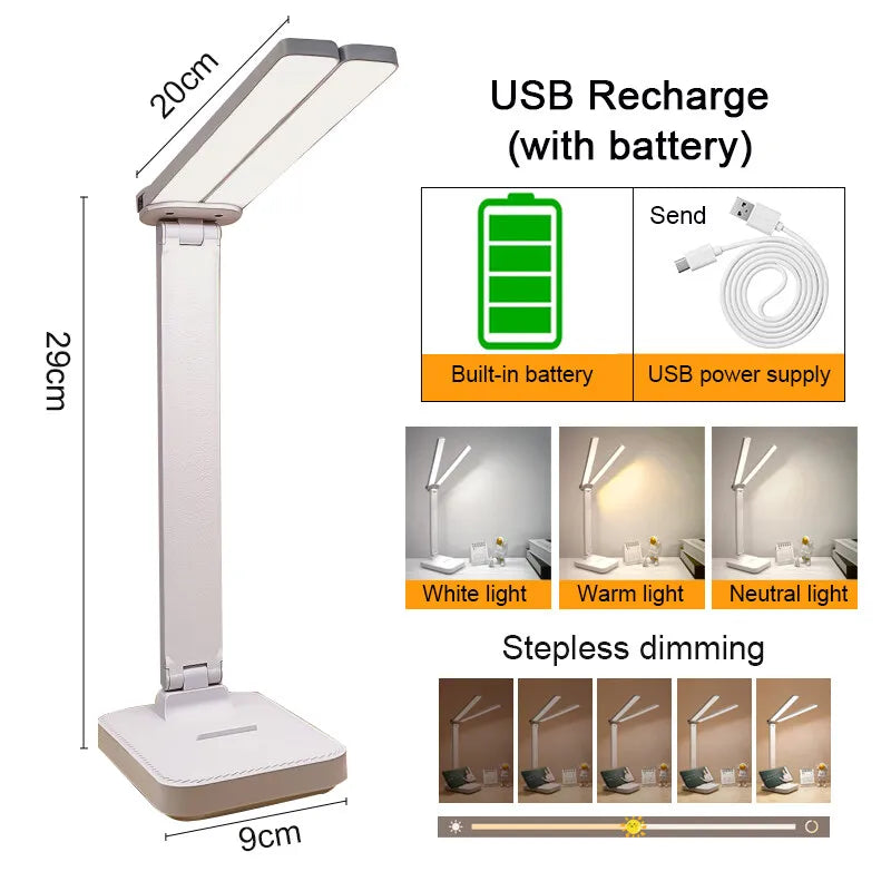 LED Desk Lamp 3 Levels Dimmable Touch Night Light USB Rechargeable Eye Protection Foldable Table Lamp