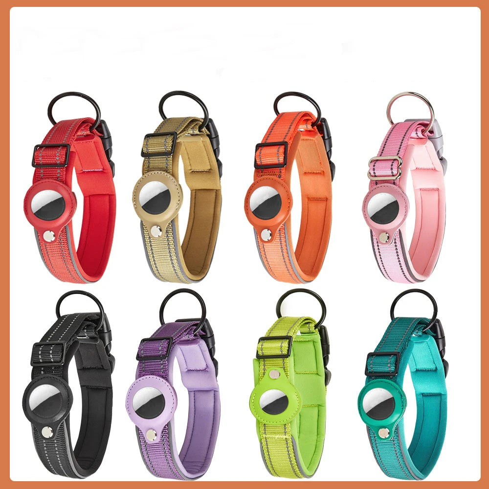 Reflective AirTag Dog Collar – Adjustable Heavy-Duty Collar with Built-In AirTag Holder