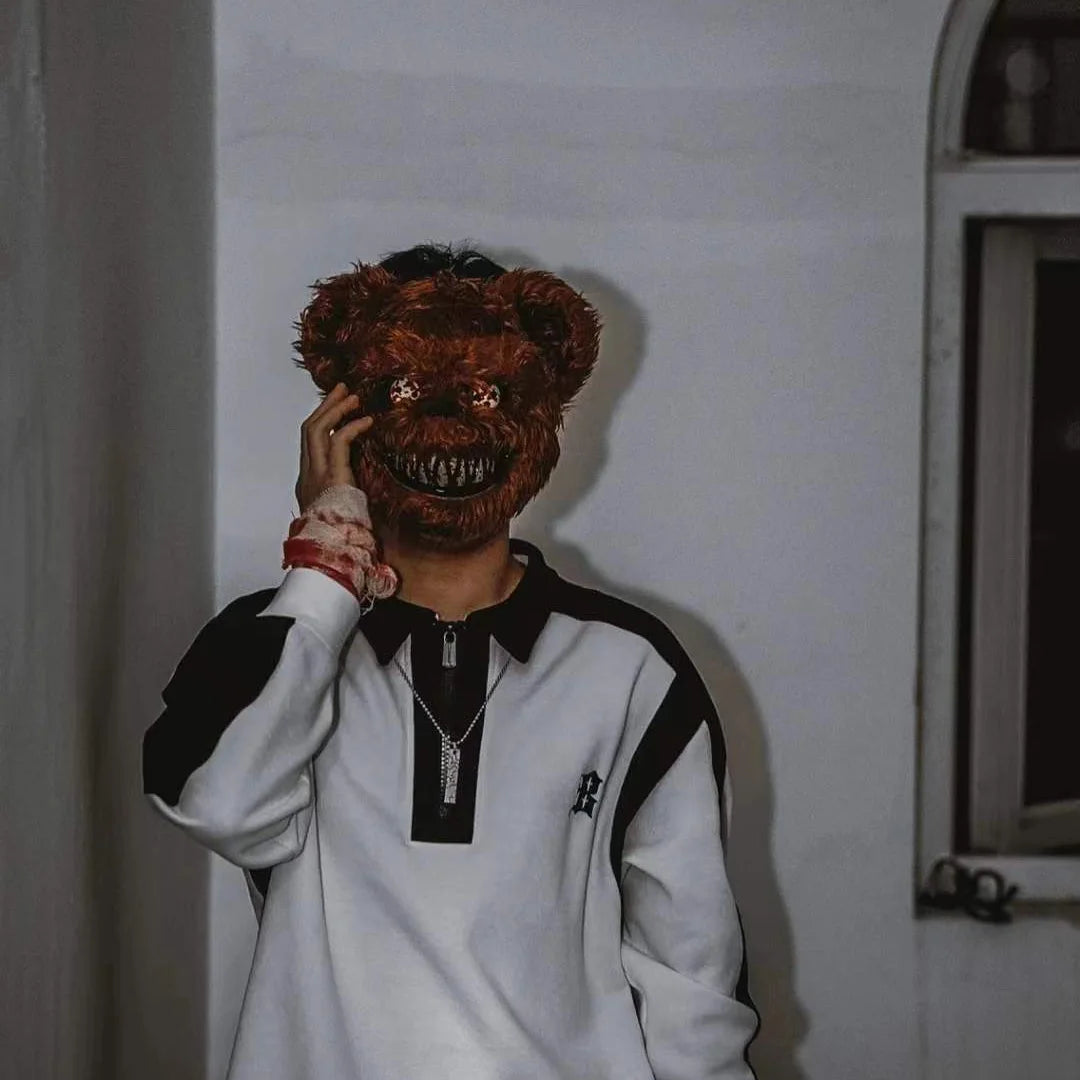 LED Glowing Bloody Bear Mask – Horror Plush Rabbit & Bear Cosplay Mask for Halloween and Festivals