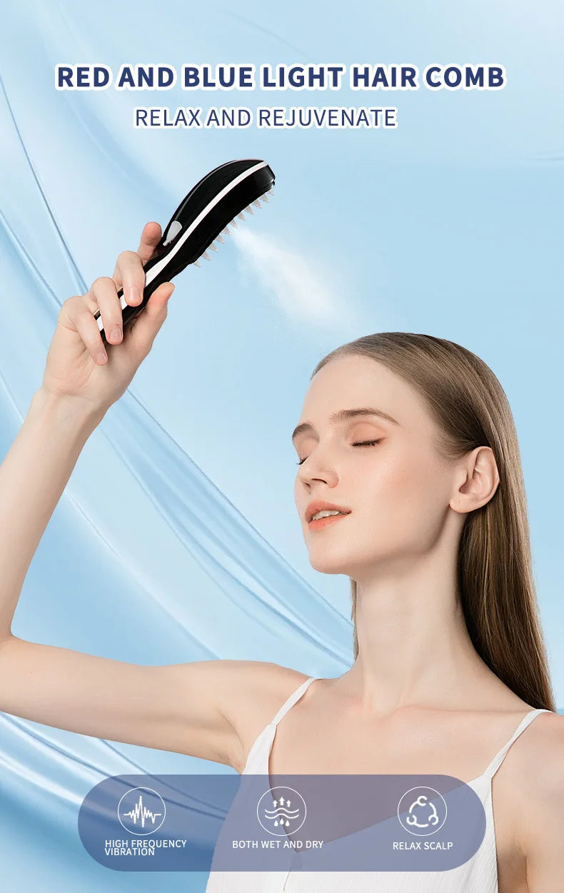 Electric Spray Massage Comb – LED Hair Growth & Scalp Care Vibration Massager Brush