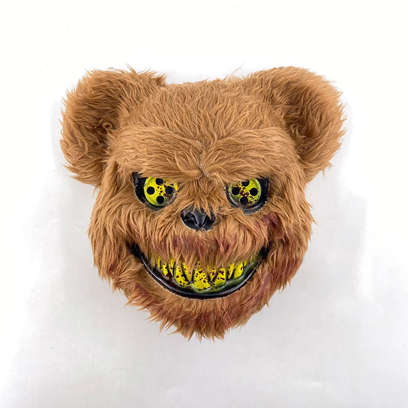 LED Glowing Bloody Bear Mask – Horror Plush Rabbit & Bear Cosplay Mask for Halloween and Festivals