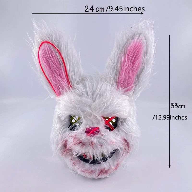 LED Glowing Bloody Bear Mask – Horror Plush Rabbit & Bear Cosplay Mask for Halloween and Festivals
