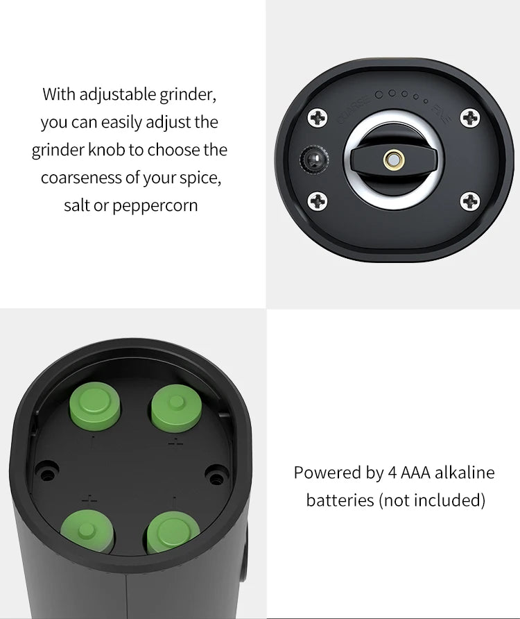 Electric Automatic Pepper and Salt Grinder – Adjustable Coarseness with LED Light