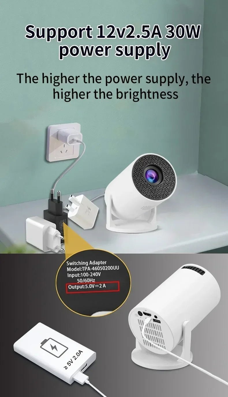 USAMR HY200 1080P Portable Projector – 270° Adjustable Mini Home Theater with Speaker & HDMI/USB Input