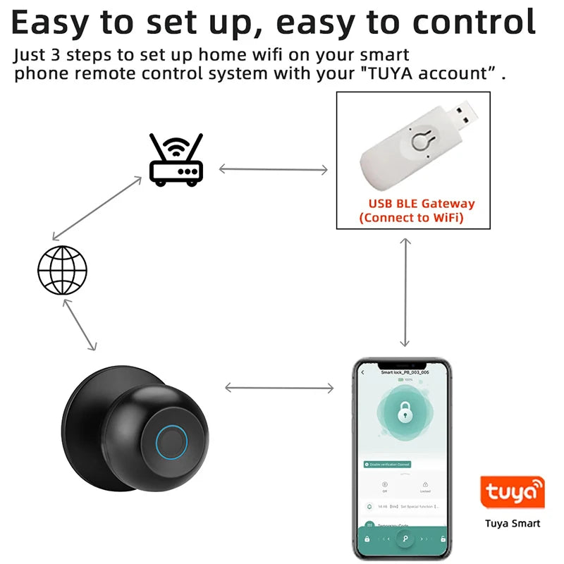 Biometric Fingerprint Smart Door Lock with Tuya App Control