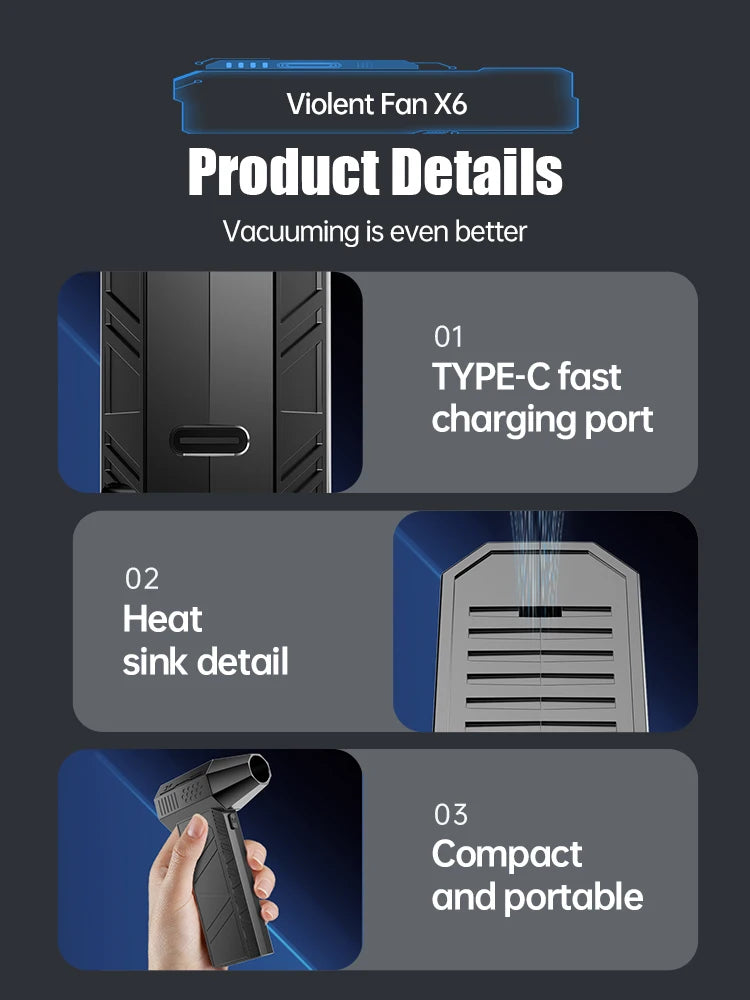 X6 Powerful Brushless Air Blower – 200,000 RPM Turbo Jet Fan with Type-C Recharge