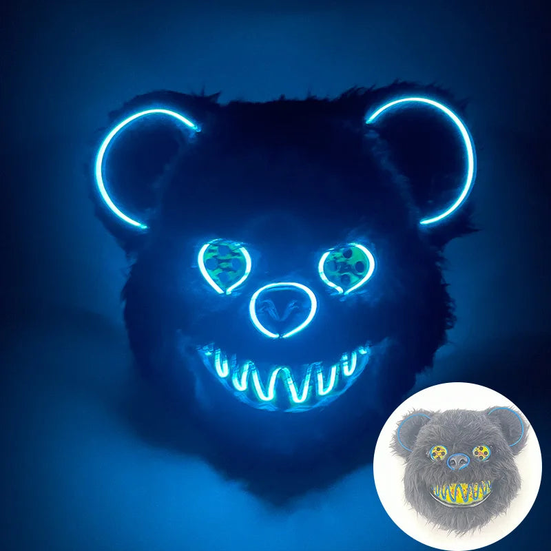 LED Glowing Bloody Bear Mask – Horror Plush Rabbit & Bear Cosplay Mask for Halloween and Festivals