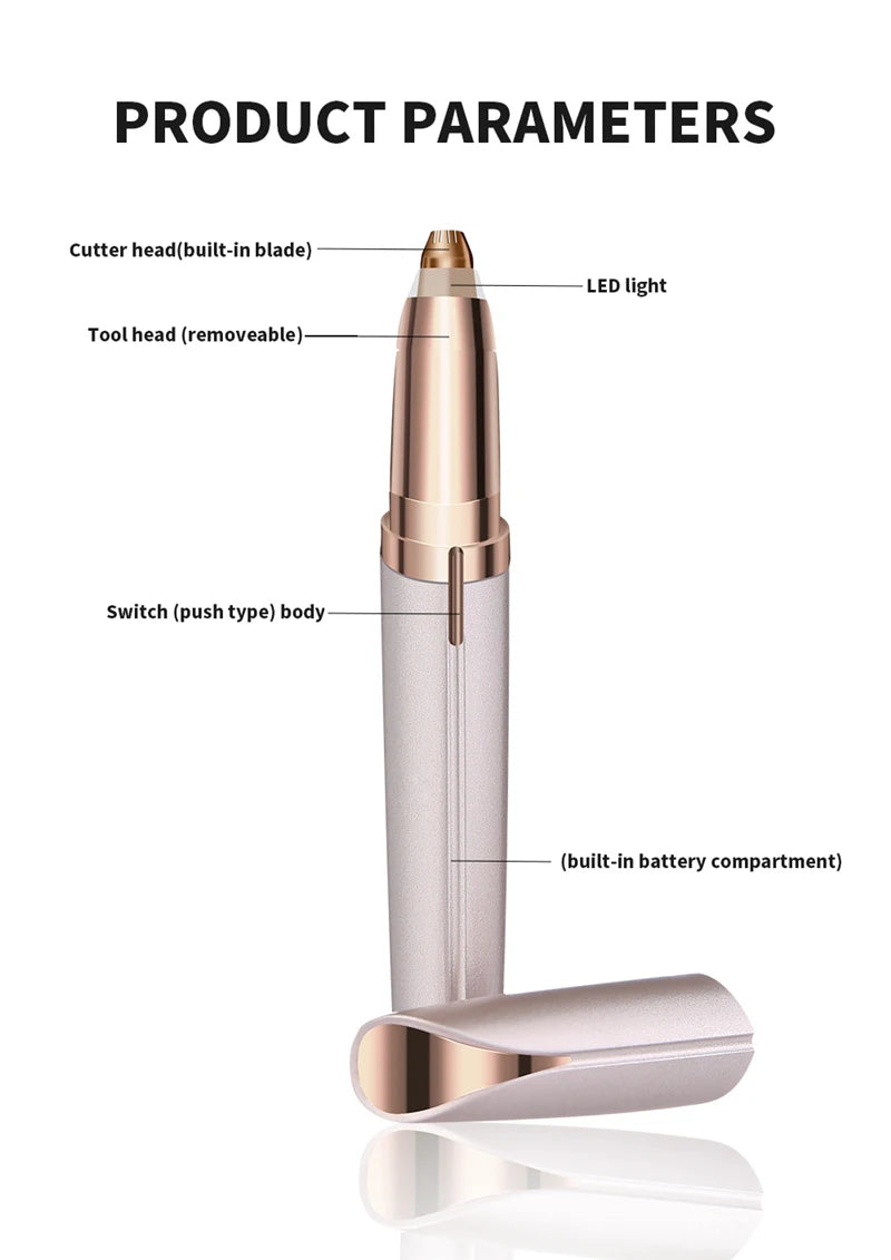 Portable Electric Eyebrow Trimmer – Mini Painless Facial Epilator with LED Light