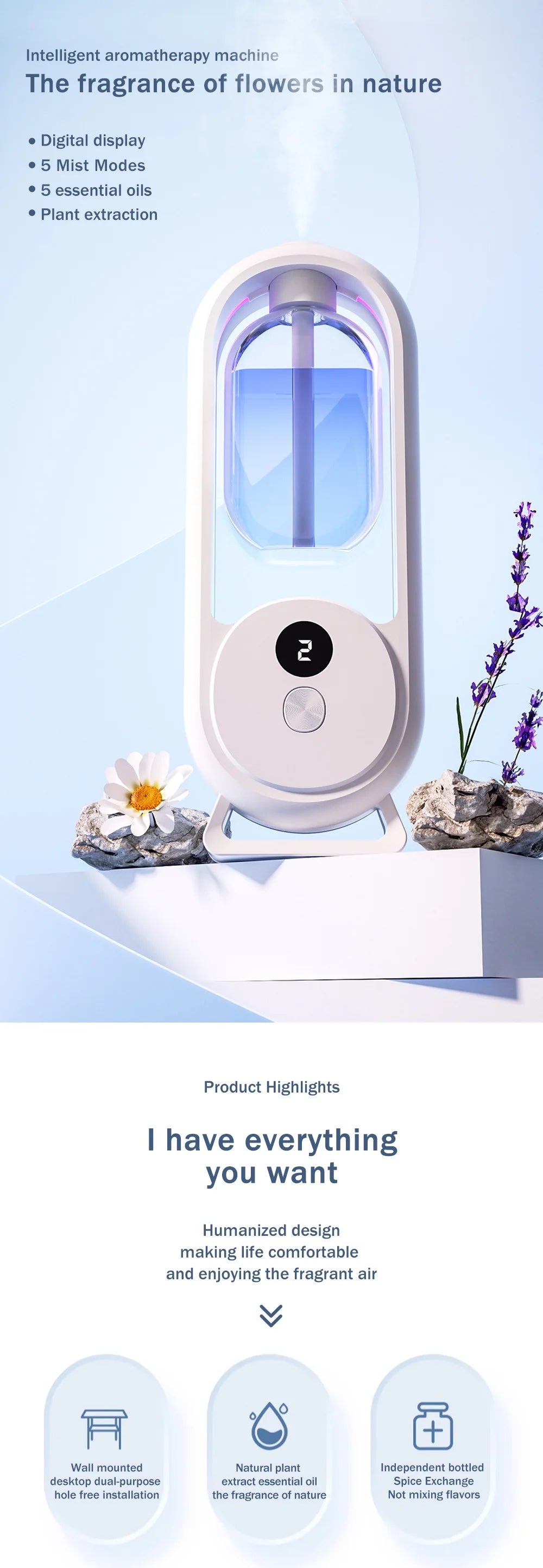 Rechargeable Portable Aroma Diffuser – Essential Oil Aromatherapy Machine with Timed Air Freshener Modes