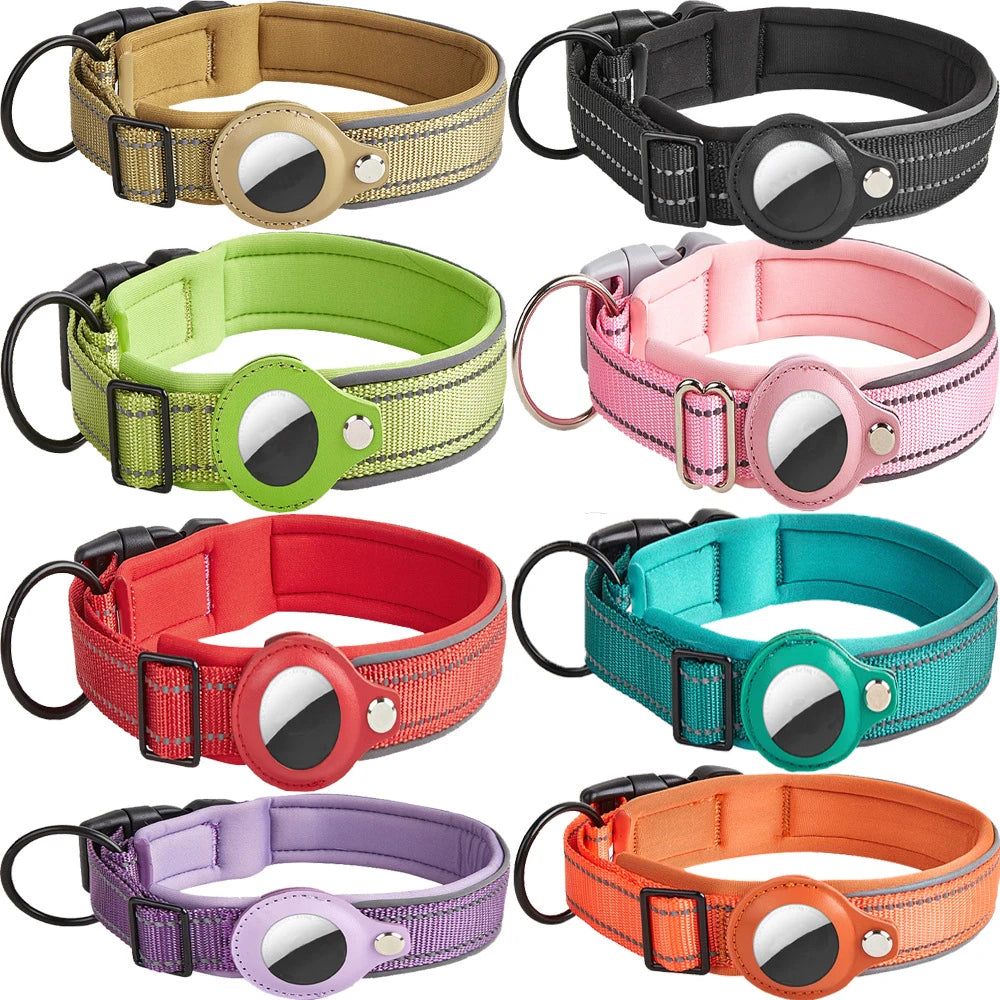 Reflective AirTag Dog Collar – Adjustable Heavy-Duty Collar with Built-In AirTag Holder