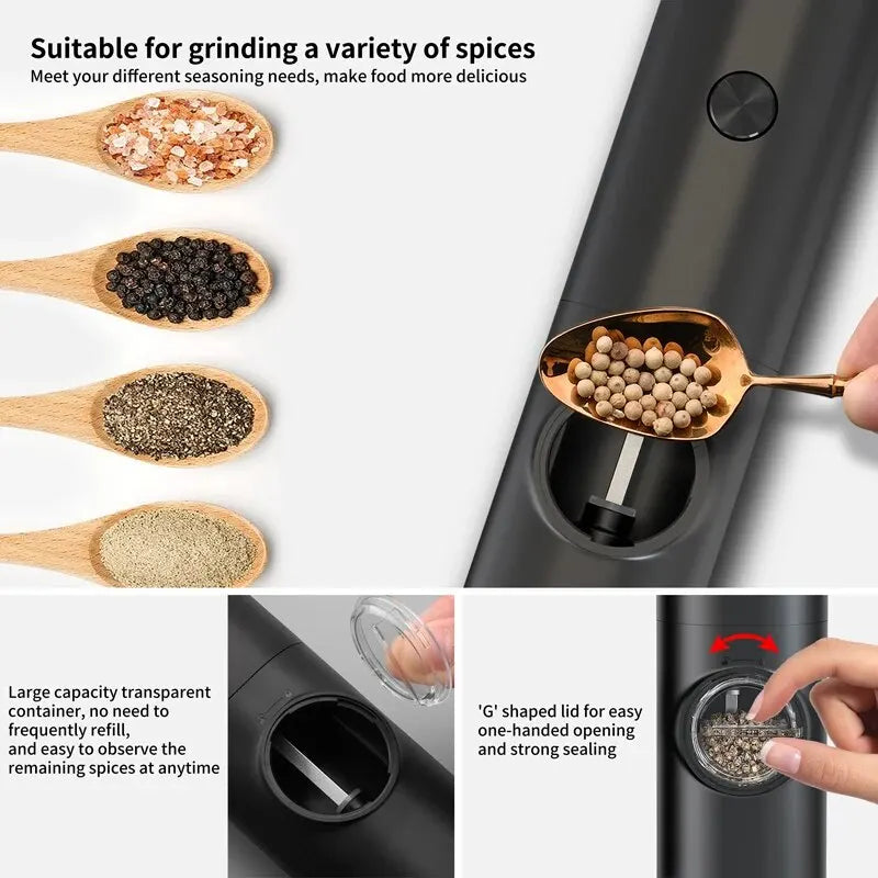 Electric Automatic Pepper and Salt Grinder – Adjustable Coarseness with LED Light