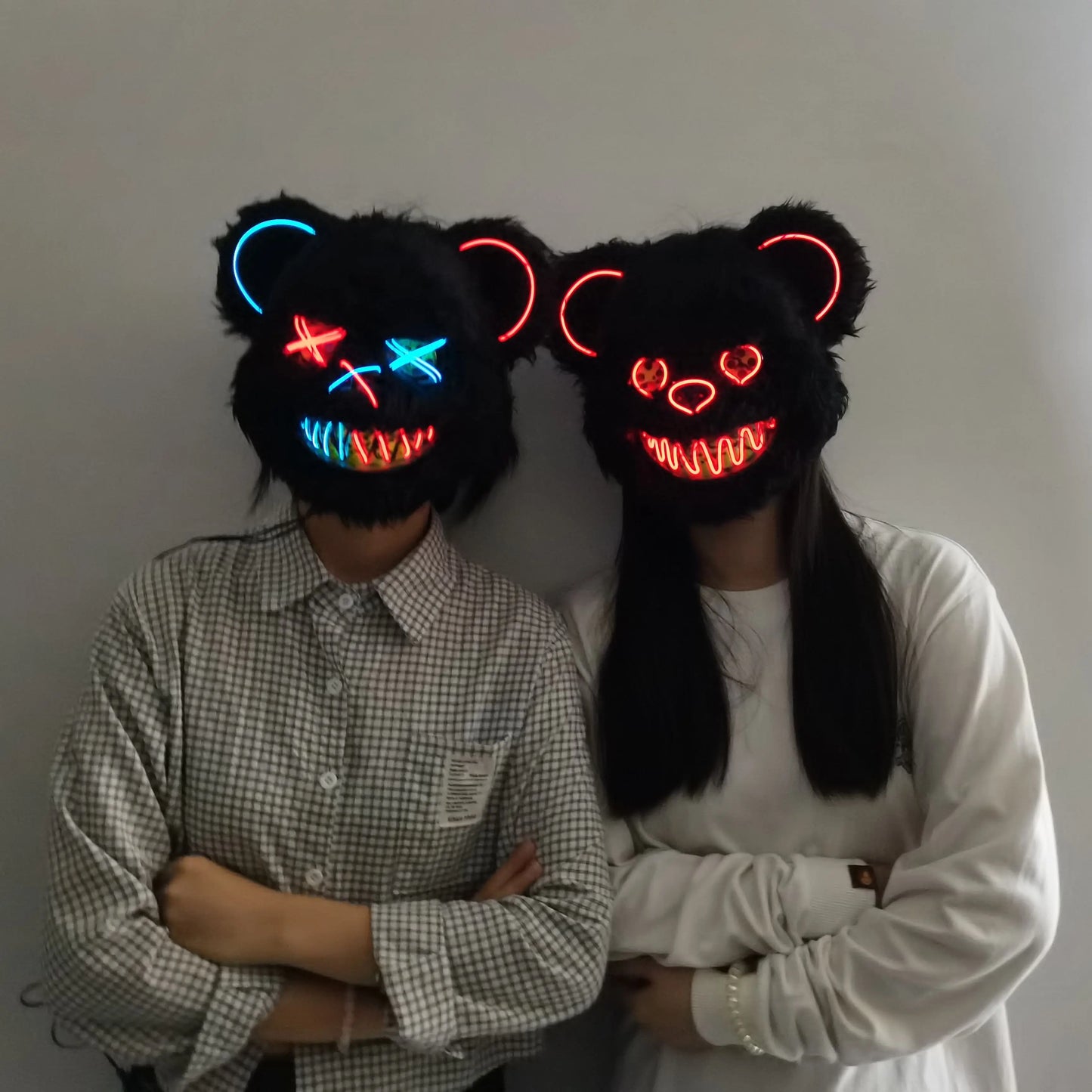 LED Glowing Bloody Bear Mask – Horror Plush Rabbit & Bear Cosplay Mask for Halloween and Festivals