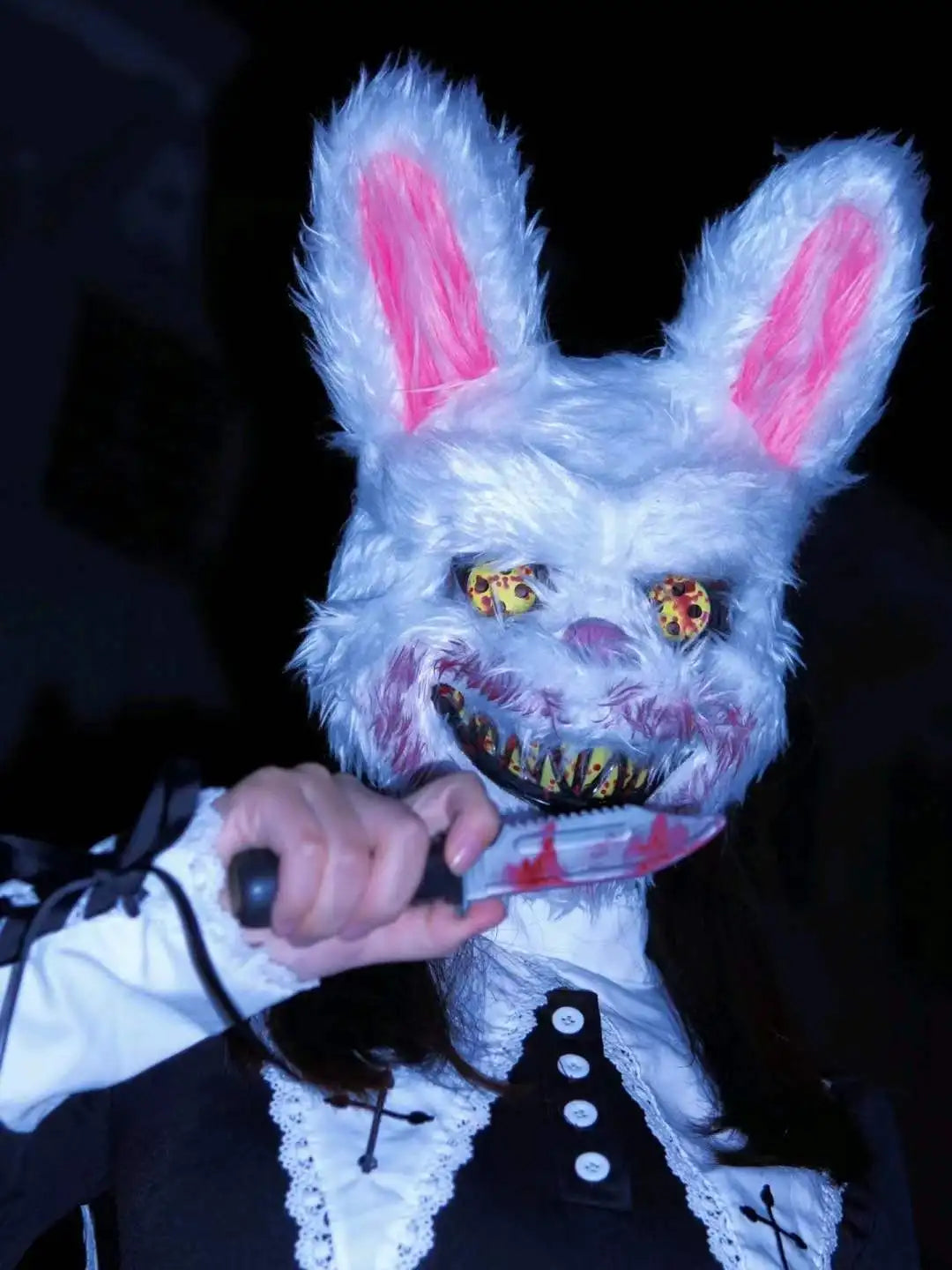 LED Glowing Bloody Bear Mask – Horror Plush Rabbit & Bear Cosplay Mask for Halloween and Festivals