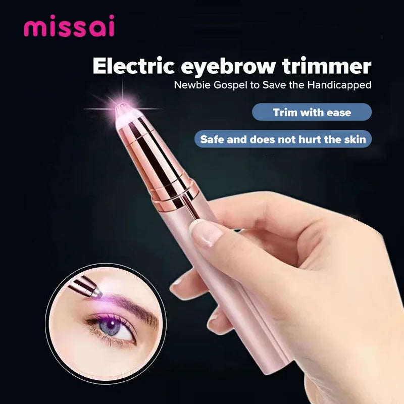 Portable Electric Eyebrow Trimmer – Mini Painless Facial Epilator with LED Light