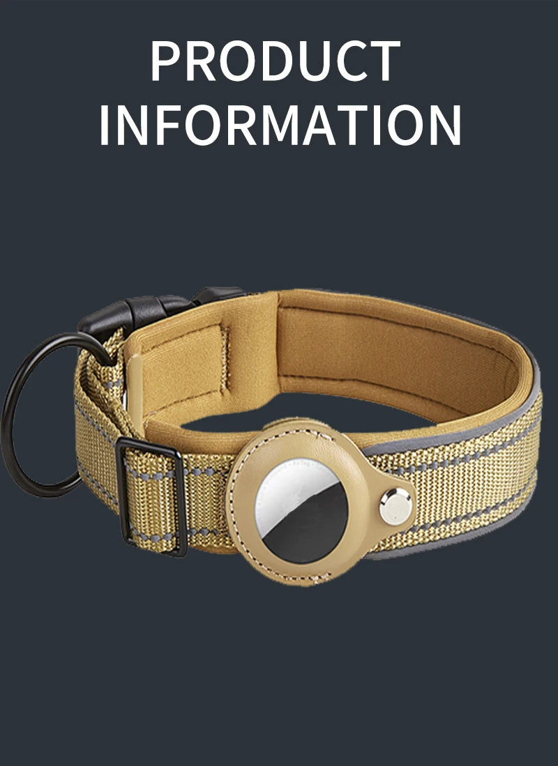 Reflective AirTag Dog Collar – Adjustable Heavy-Duty Collar with Built-In AirTag Holder