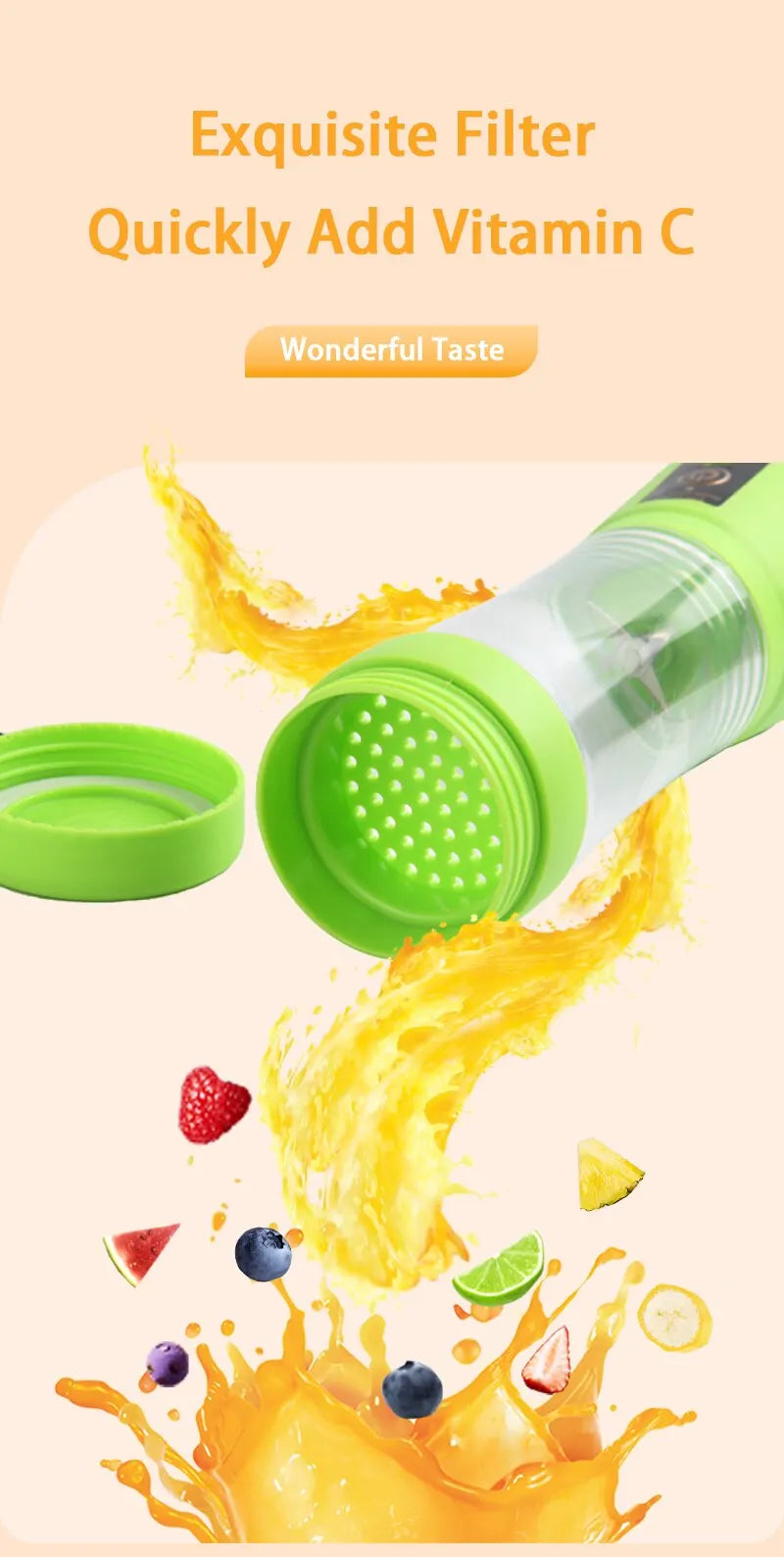380ml Portable Electric Juicer – USB Rechargeable Mini Smoothie Blender for Travel and Kitchen Use