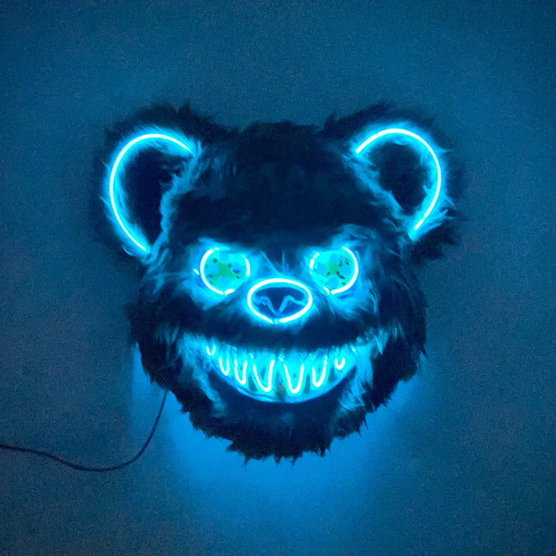 LED Glowing Bloody Bear Mask – Horror Plush Rabbit & Bear Cosplay Mask for Halloween and Festivals