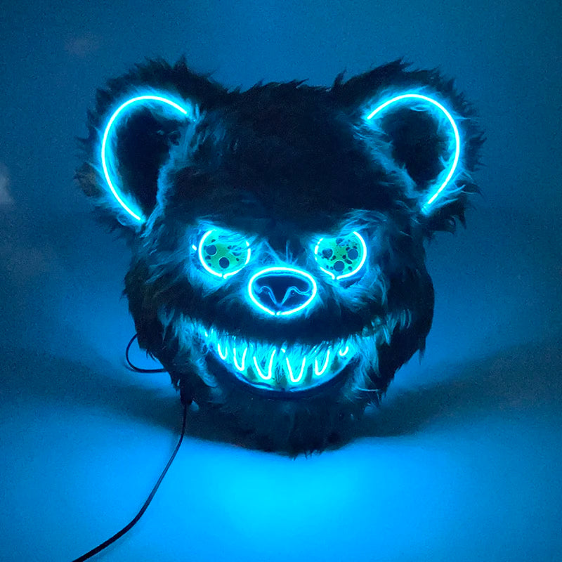 LED Glowing Bloody Bear Mask – Horror Plush Rabbit & Bear Cosplay Mask for Halloween and Festivals