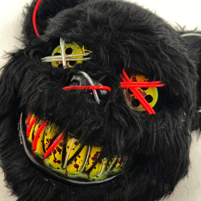 Bloody Plush Black Bear Mask – Full Face Horror Costume for Halloween & Cosplay Events