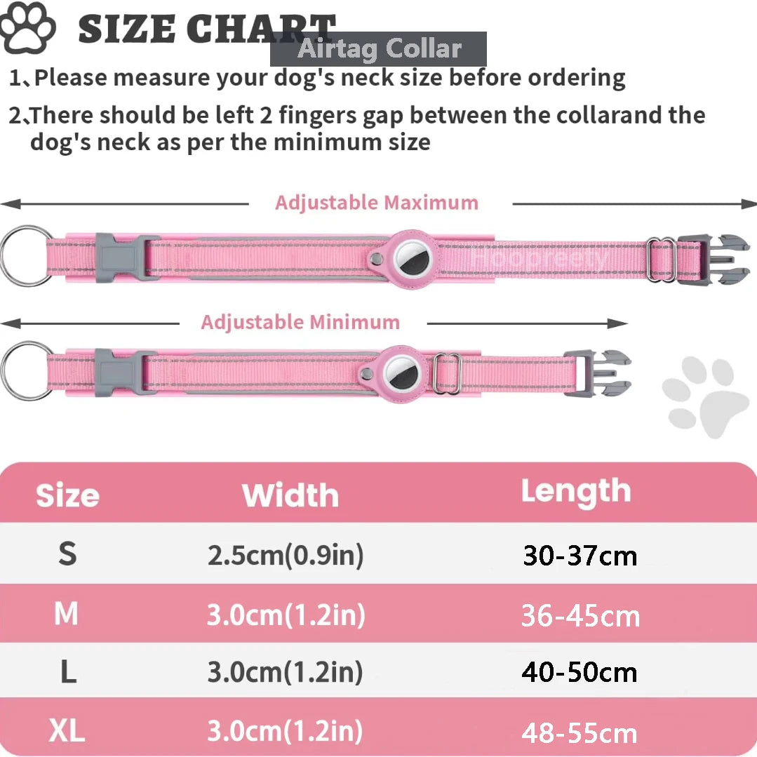 Reflective AirTag Dog Collar – Adjustable Heavy-Duty Collar with Built-In AirTag Holder