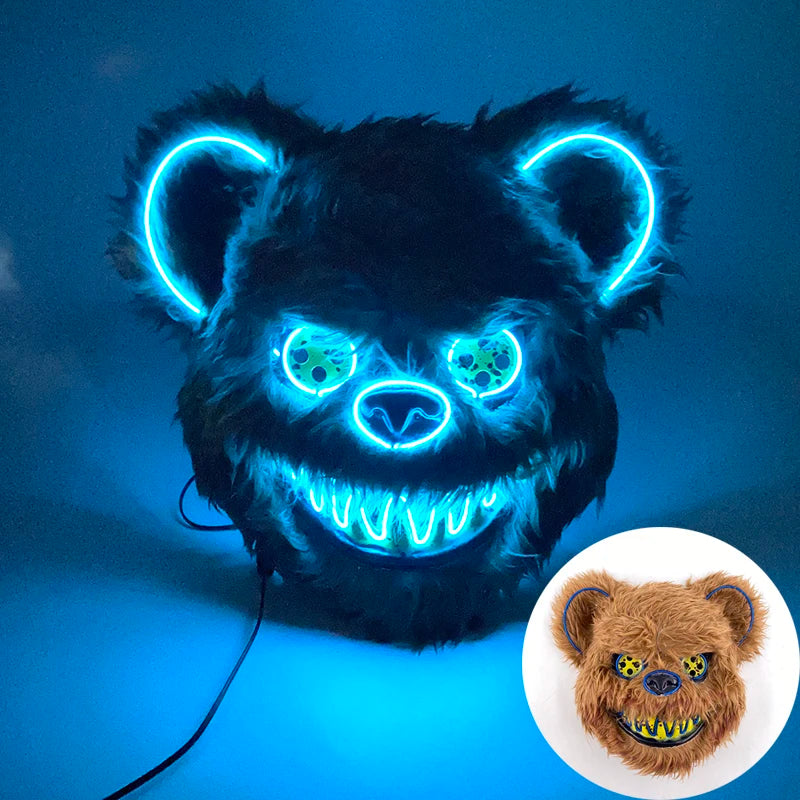 LED Glowing Bloody Bear Mask – Horror Plush Rabbit & Bear Cosplay Mask for Halloween and Festivals