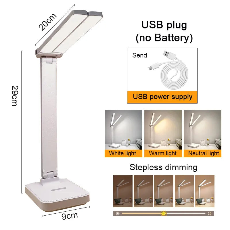 LED Desk Lamp 3 Levels Dimmable Touch Night Light USB Rechargeable Eye Protection Foldable Table Lamp