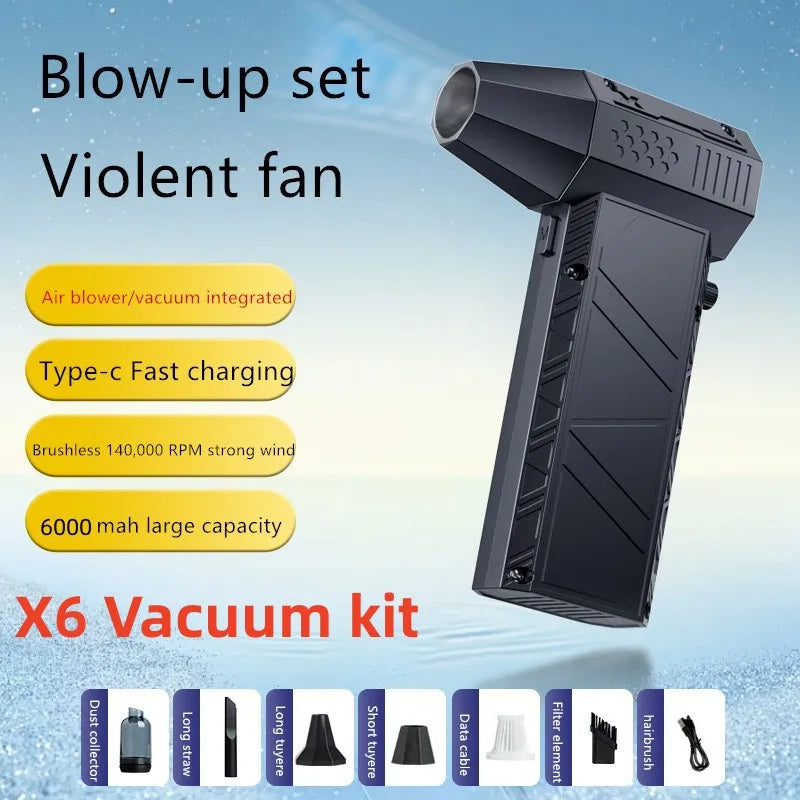 X6 Powerful Brushless Air Blower – 200,000 RPM Turbo Jet Fan with Type-C Recharge