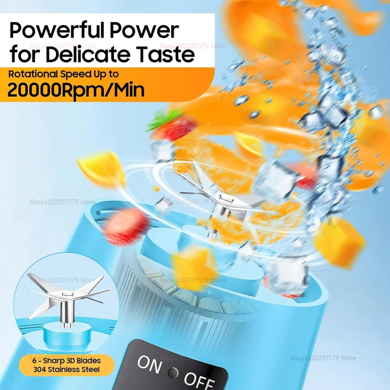 380ml Portable Electric Juicer – USB Rechargeable Mini Smoothie Blender for Travel and Kitchen Use