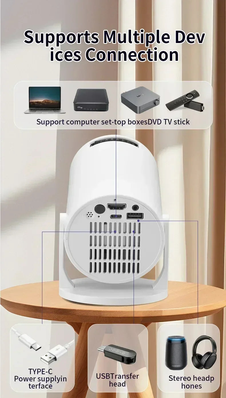 USAMR HY200 1080P Portable Projector – 270° Adjustable Mini Home Theater with Speaker & HDMI/USB Input