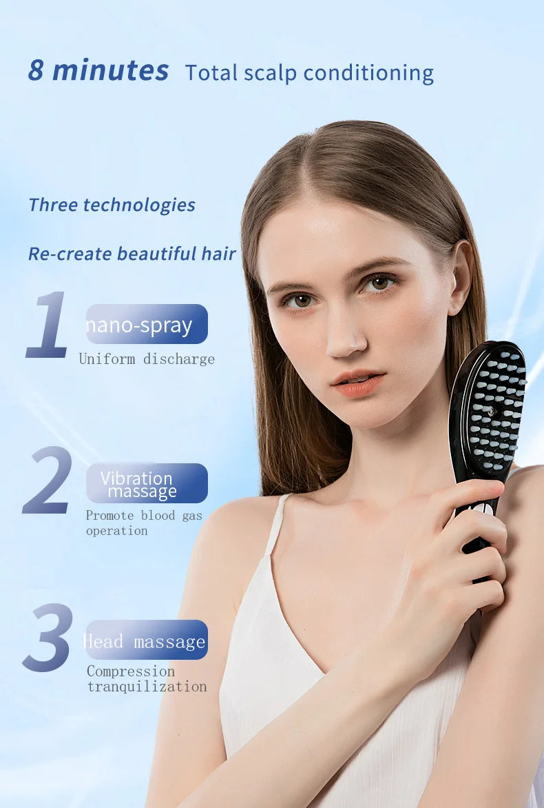 Electric Spray Massage Comb – LED Hair Growth & Scalp Care Vibration Massager Brush