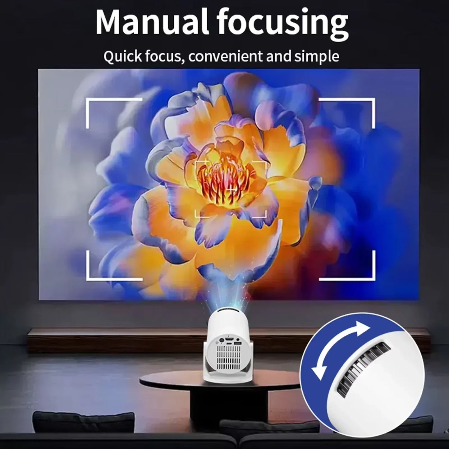 USAMR HY200 1080P Portable Projector – 270° Adjustable Mini Home Theater with Speaker & HDMI/USB Input