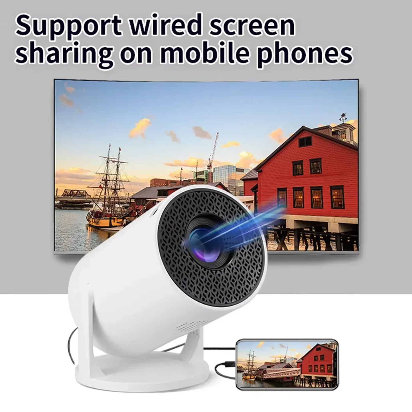 USAMR HY200 1080P Portable Projector – 270° Adjustable Mini Home Theater with Speaker & HDMI/USB Input