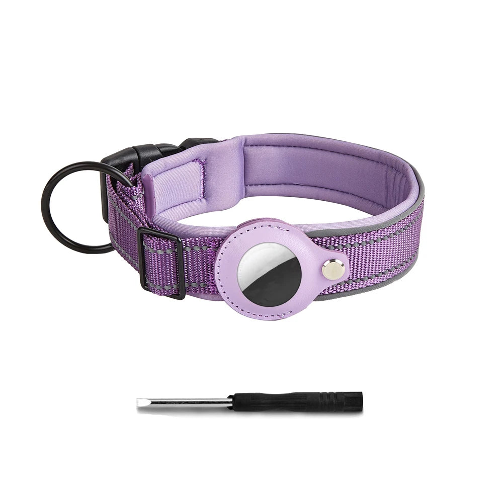 Reflective AirTag Dog Collar – Adjustable Heavy-Duty Collar with Built-In AirTag Holder