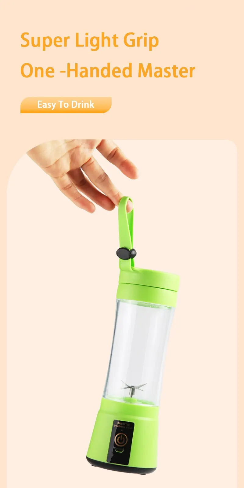 380ml Portable Electric Juicer – USB Rechargeable Mini Smoothie Blender for Travel and Kitchen Use