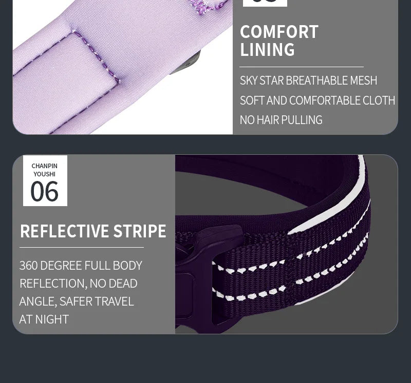 Reflective AirTag Dog Collar – Adjustable Heavy-Duty Collar with Built-In AirTag Holder