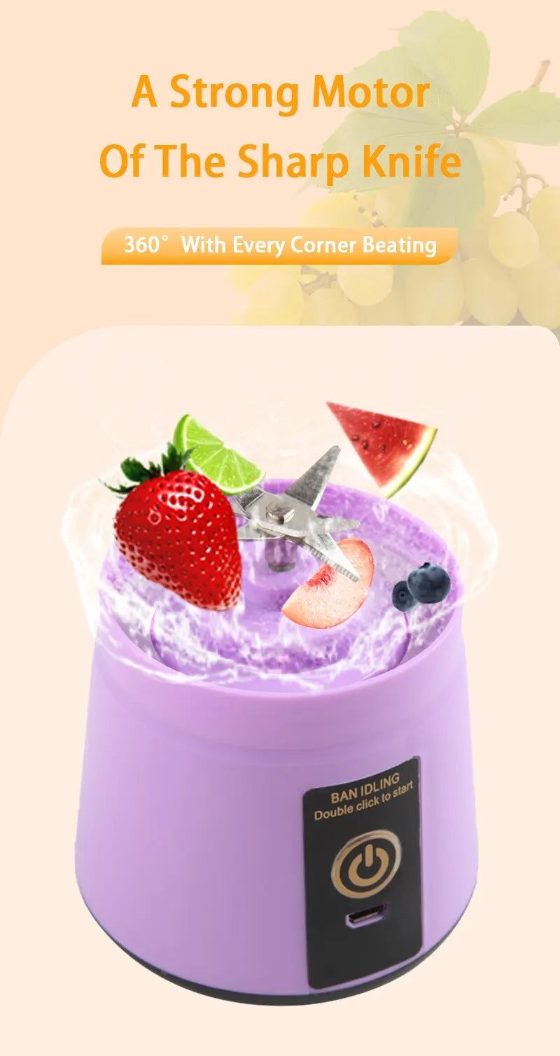 380ml Portable Electric Juicer – USB Rechargeable Mini Smoothie Blender for Travel and Kitchen Use
