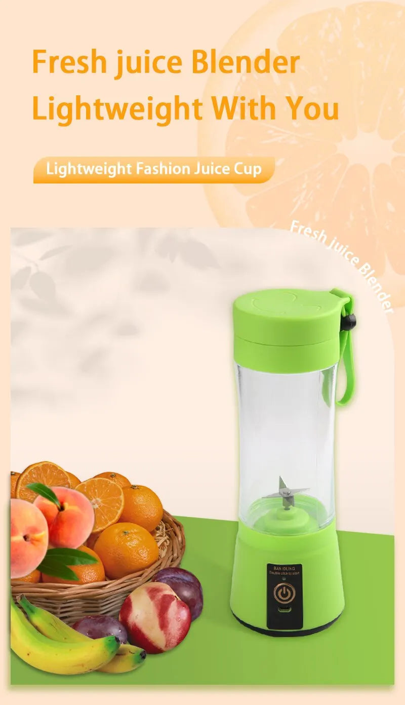 380ml Portable Electric Juicer – USB Rechargeable Mini Smoothie Blender for Travel and Kitchen Use