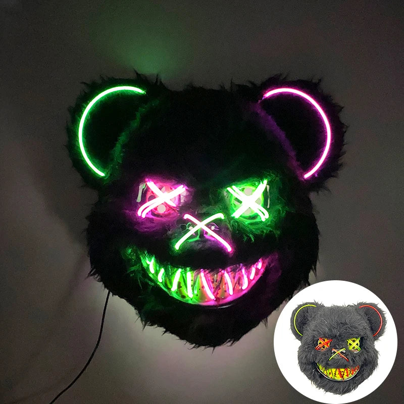 LED Glowing Bloody Bear Mask – Horror Plush Rabbit & Bear Cosplay Mask for Halloween and Festivals