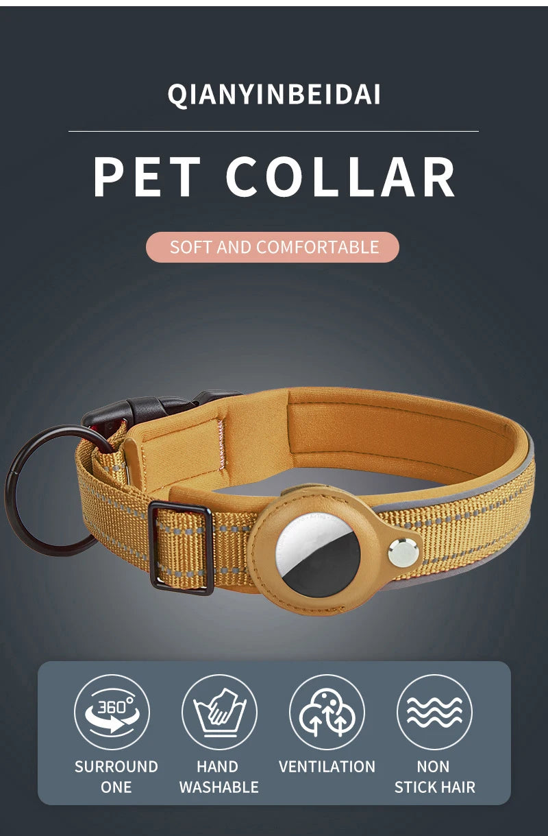 Reflective AirTag Dog Collar – Adjustable Heavy-Duty Collar with Built-In AirTag Holder