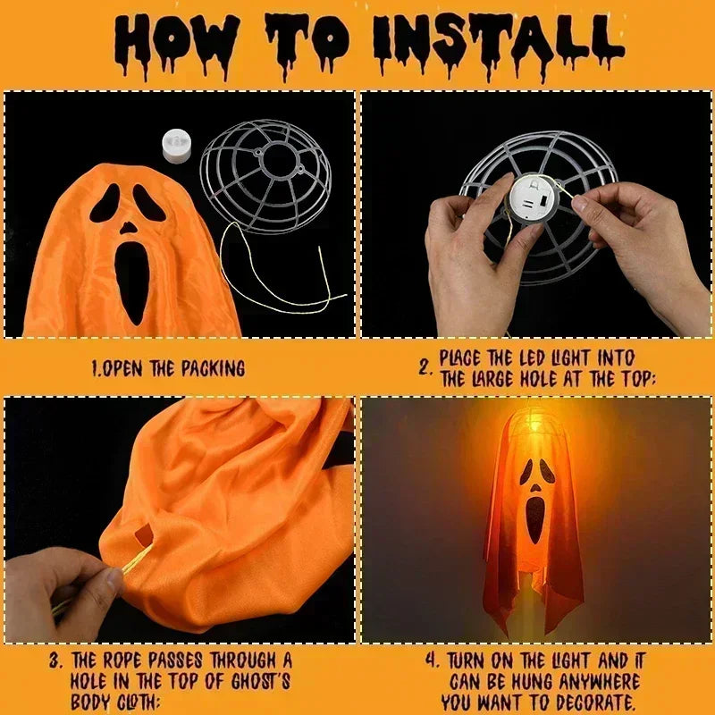 Halloween Hanging Ghost Decoration – Light-Up Flying Ghost for Indoor & Outdoor Halloween Parties