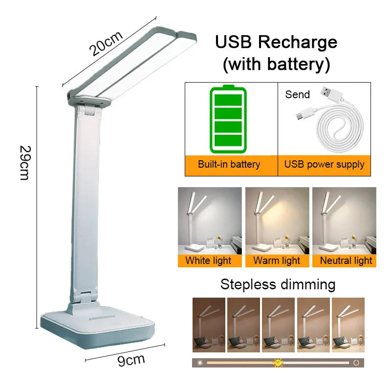 LED Desk Lamp 3 Levels Dimmable Touch Night Light USB Rechargeable Eye Protection Foldable Table Lamp