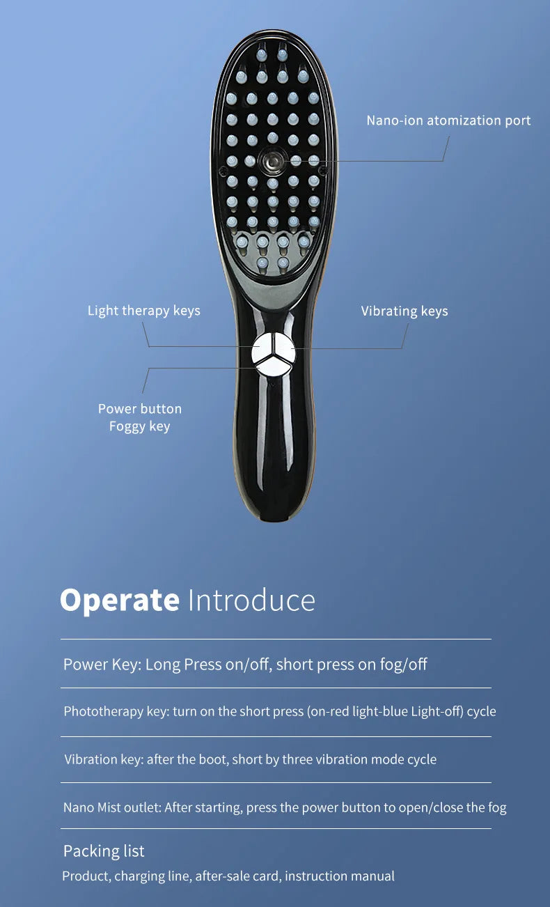 Electric Spray Massage Comb – LED Hair Growth & Scalp Care Vibration Massager Brush