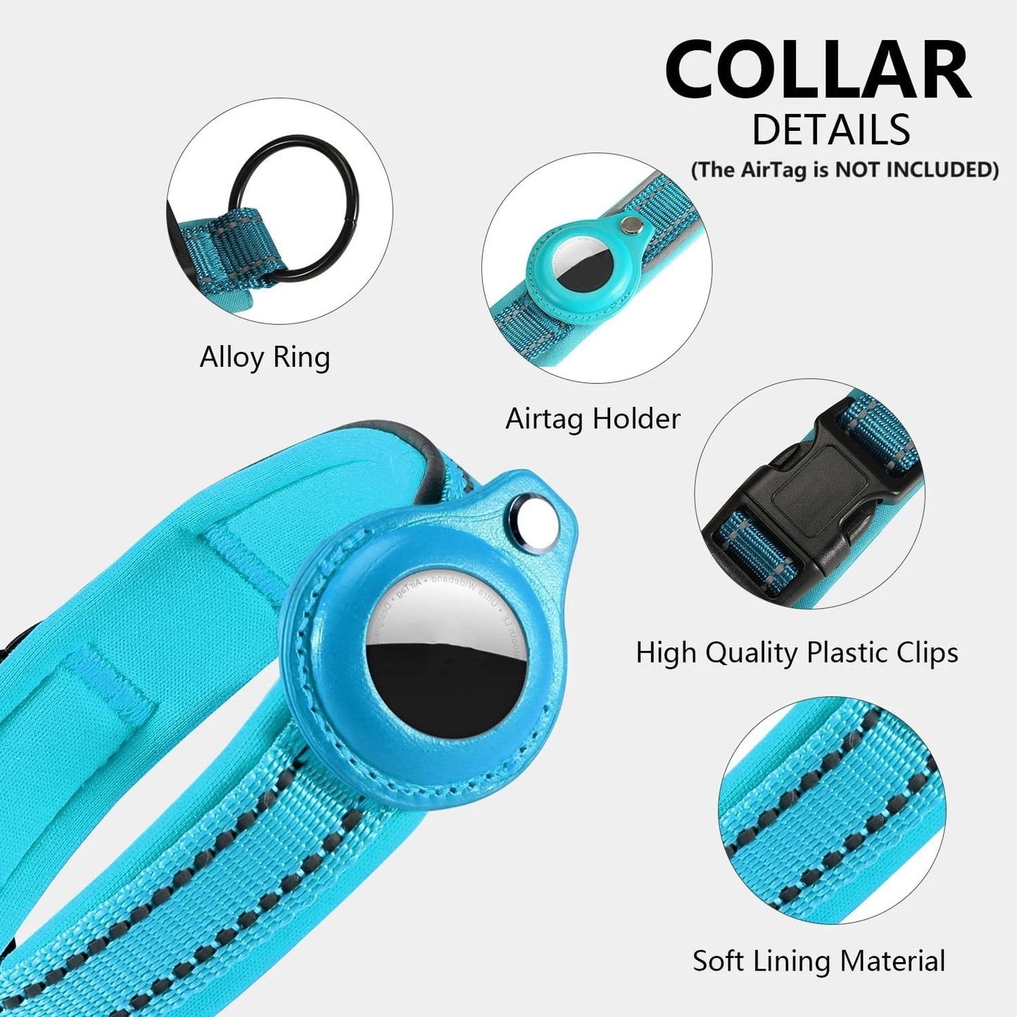 Reflective AirTag Dog Collar – Adjustable Heavy-Duty Collar with Built-In AirTag Holder