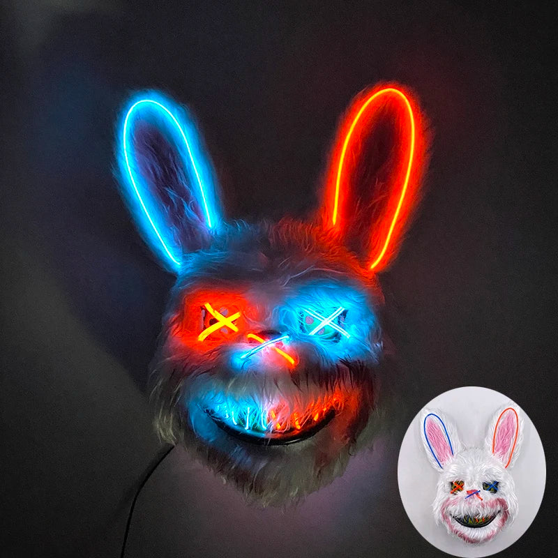 LED Glowing Bloody Bear Mask – Horror Plush Rabbit & Bear Cosplay Mask for Halloween and Festivals