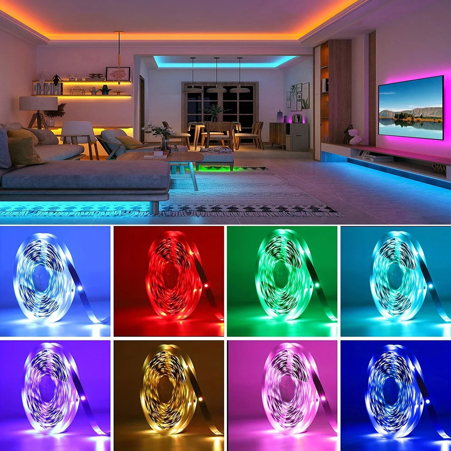 RGB LED Strip Lights – Flexible Room Lighting with App and Remote Control