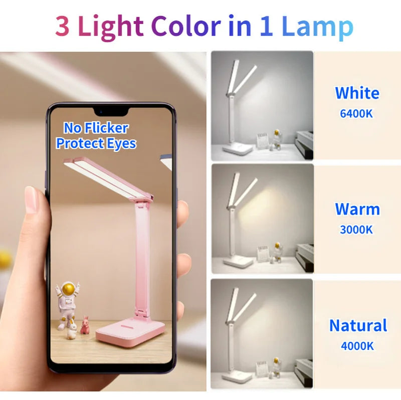 LED Desk Lamp 3 Levels Dimmable Touch Night Light USB Rechargeable Eye Protection Foldable Table Lamp