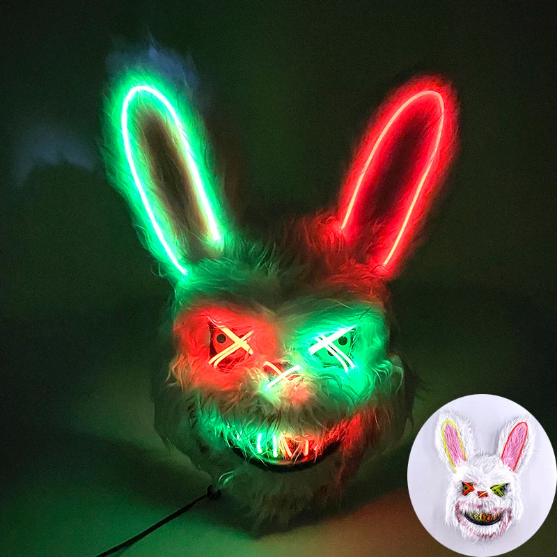 LED Glowing Bloody Bear Mask – Horror Plush Rabbit & Bear Cosplay Mask for Halloween and Festivals