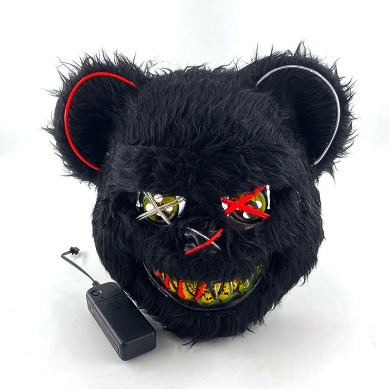 Bloody Plush Black Bear Mask – Full Face Horror Costume for Halloween & Cosplay Events