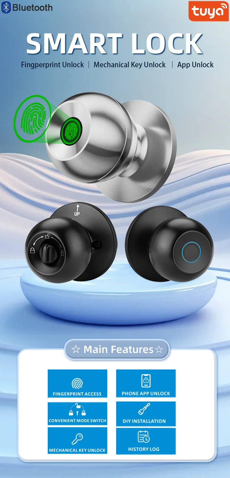 Biometric Fingerprint Smart Door Lock with Tuya App Control